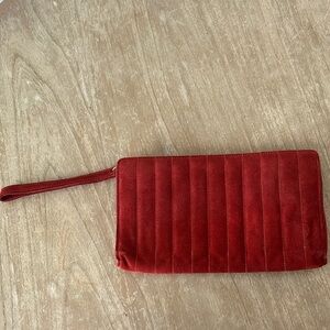 Elegant Vintage Red with Gold Yellow Stitching Clutch Bag - Suede-ish